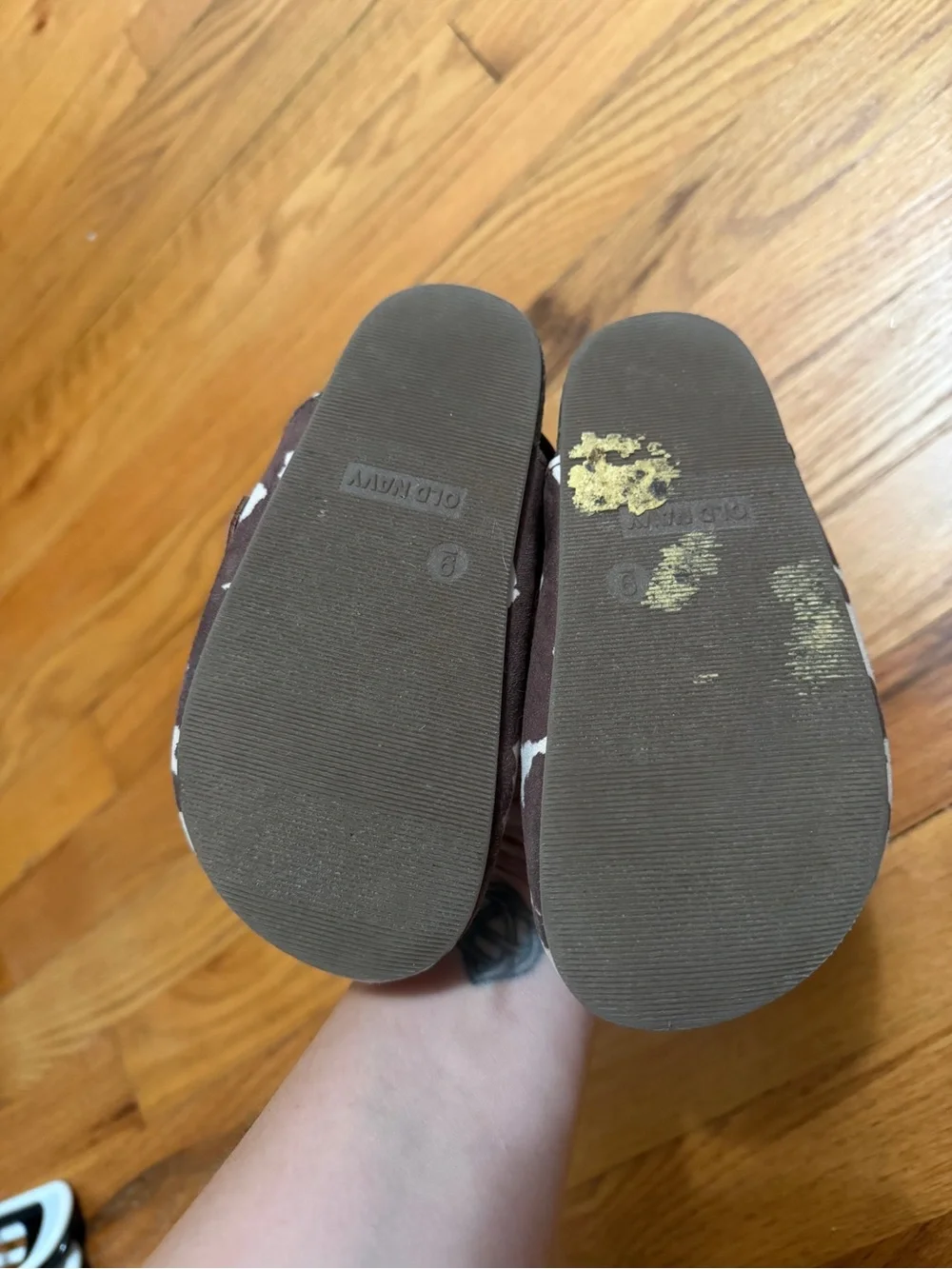 Old Navy Brown and Cream Cow-Print Moccasin Slip-Ons for Kids